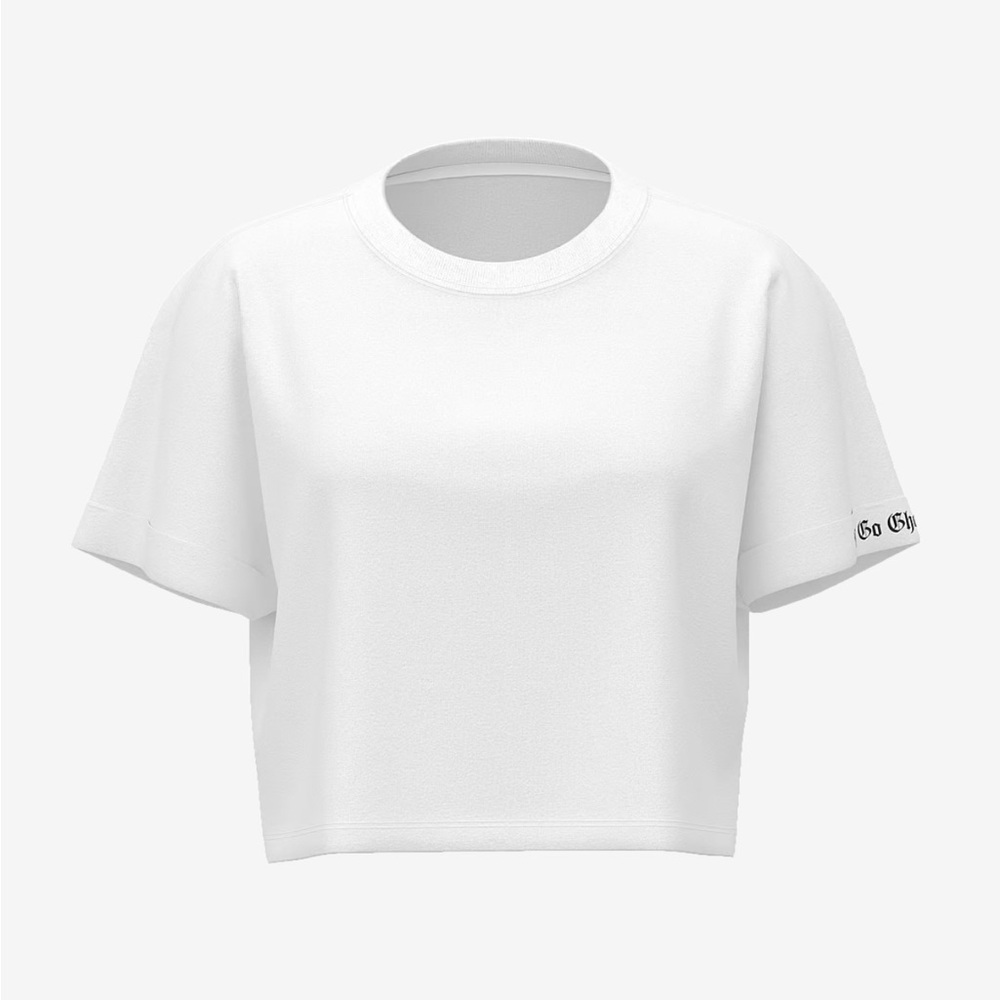 NWT Victoria’s Secret PINK Campus Cotton Cropped Tee in Optic White Ghouls